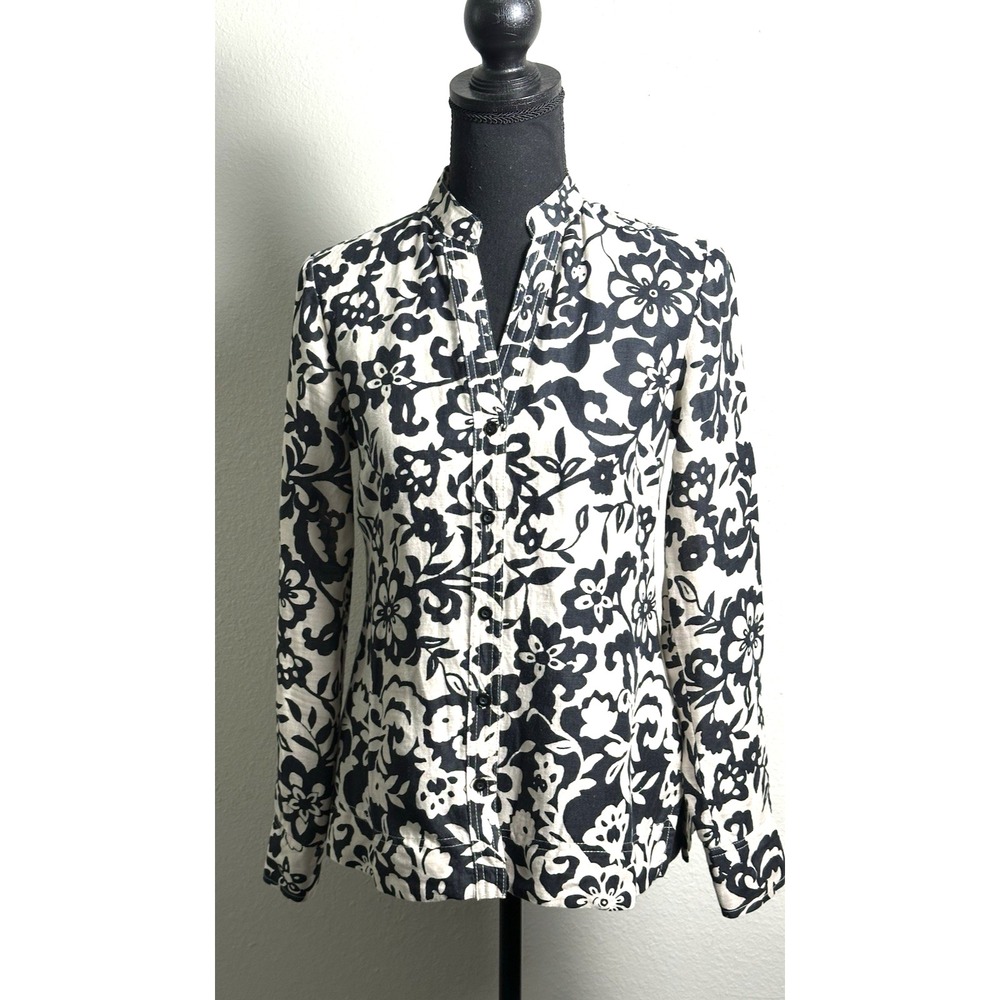 Charter Club Size (2P) Linen Blouse Beige and Black Longsleeve Linen Blouse